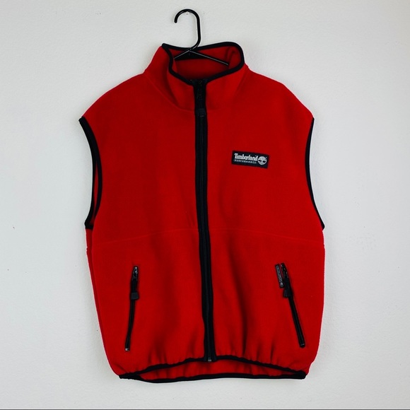 Vintage Timberland Polartec Red Full Zip Vest SZ L - Picture 1 of 10